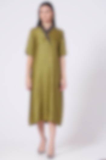 Olive Metallic Embroidered Straight Kurta Dress by Poshak apparels