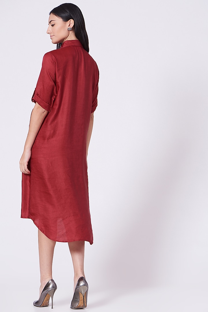 Maroon Swarovski Embroidered Summer Shirt Dress by Poshak apparels at Pernia's Pop Up Shop
