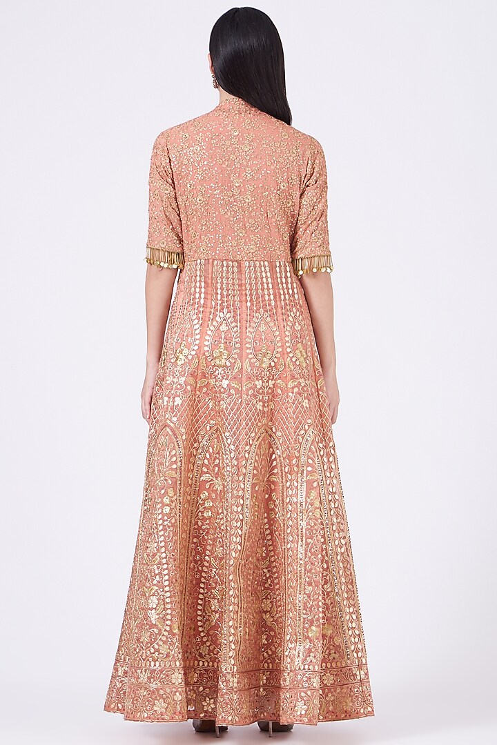Carrot Orange Embroidered Front-Open Jacket Set by Poshak apparels at Pernia's Pop Up Shop