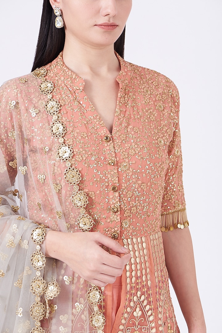 Carrot Orange Embroidered Front-Open Jacket Set by Poshak apparels at Pernia's Pop Up Shop