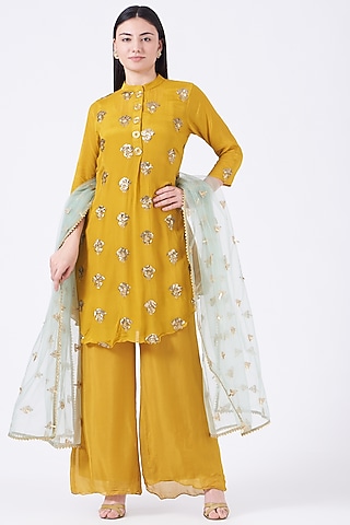 Mustard Embroidered Kurta Set by Poshak apparels