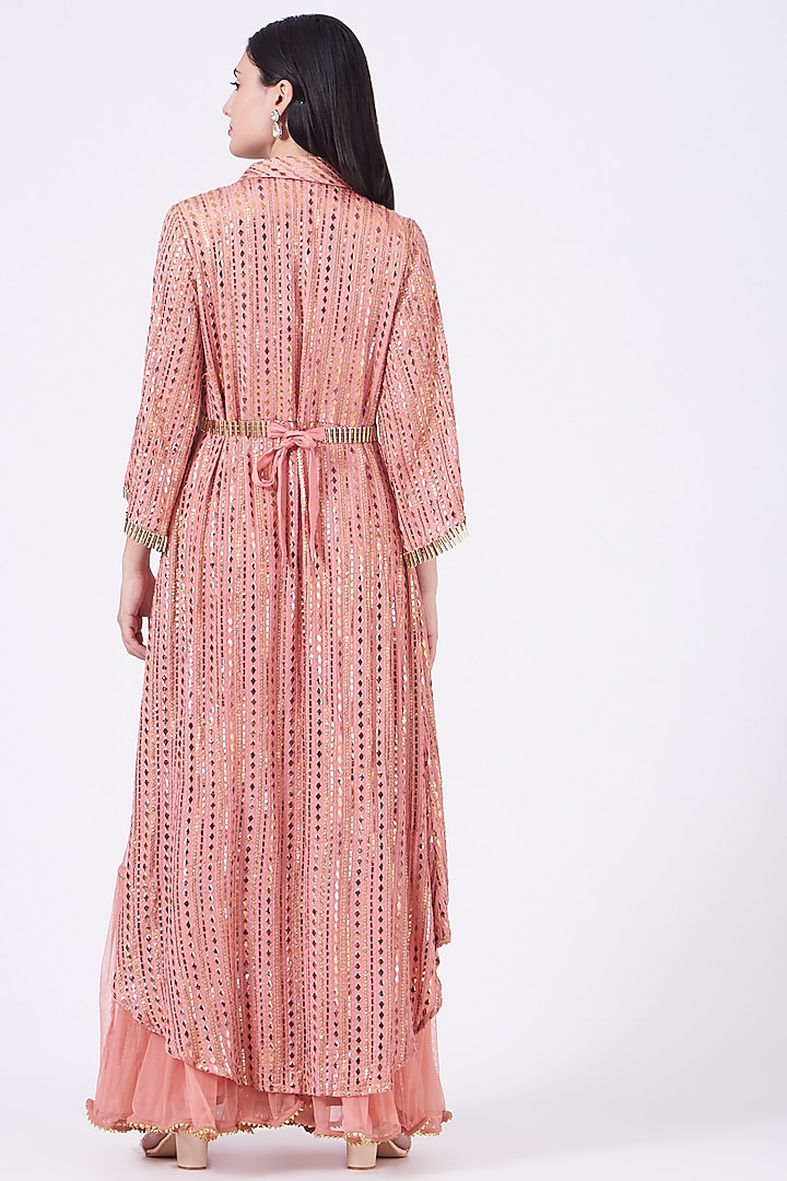Carrot Pink Embroidered Kurta Set by Poshak apparels at Pernia's Pop Up Shop