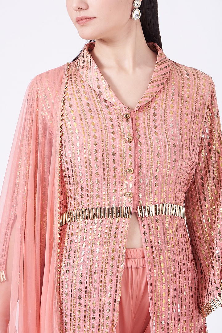 Carrot Pink Embroidered Kurta Set by Poshak apparels at Pernia's Pop Up Shop
