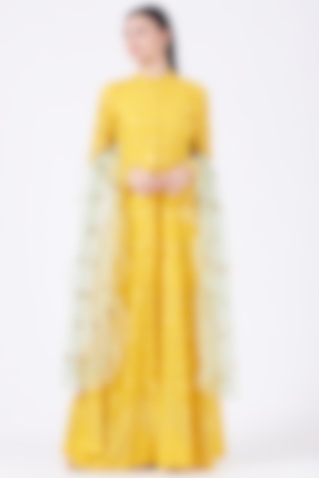 Dandelion Yellow Embroidered Front-Open Jacket Set by Poshak apparels
