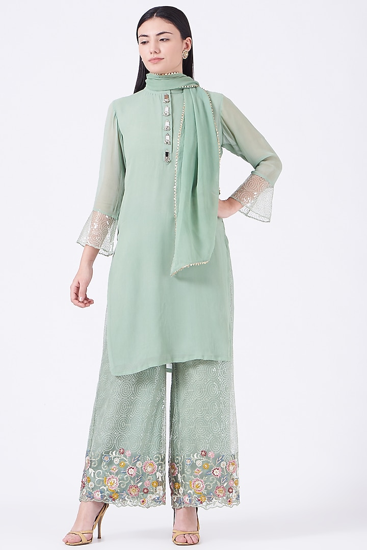 Mint Green Georgette Kurta Set by Poshak apparels