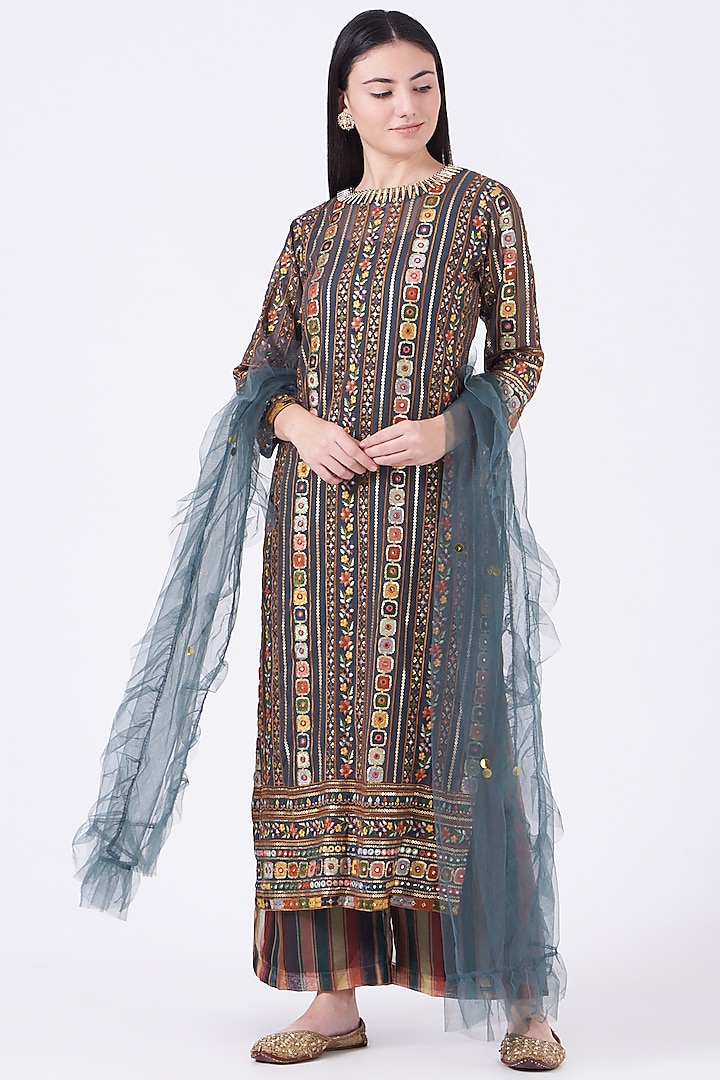 Multi-Colored Striped Sharara Set by Poshak apparels