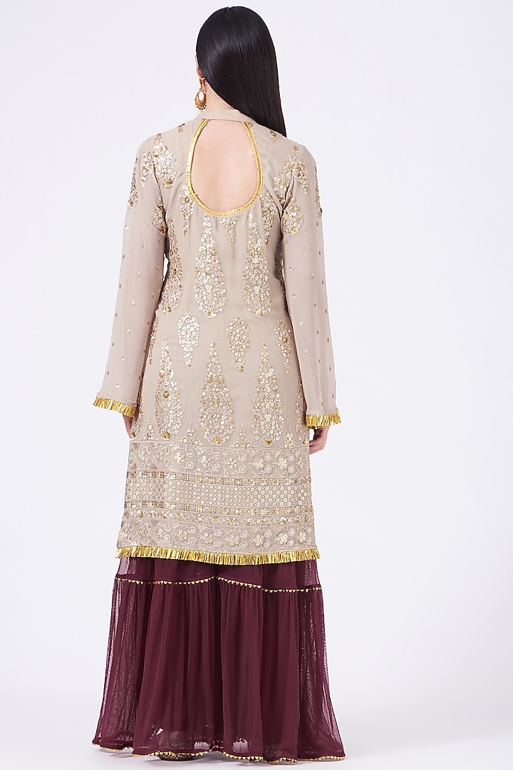 Wine Crepe Chinon Layered Gharara Set by Poshak apparels at Pernia's Pop Up Shop