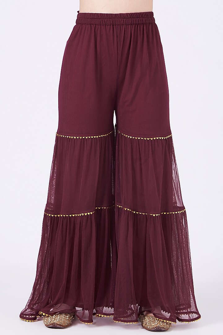 Wine Crepe Chinon Layered Gharara Set by Poshak apparels at Pernia's Pop Up Shop