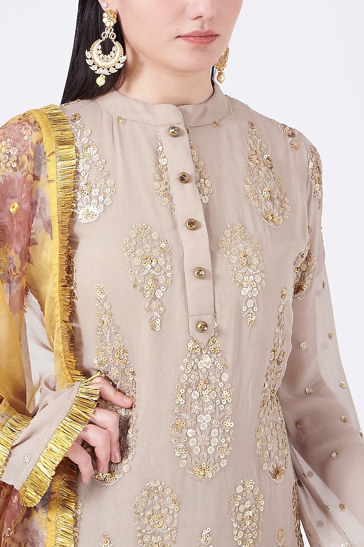 Wine Crepe Chinon Layered Gharara Set by Poshak apparels at Pernia's Pop Up Shop
