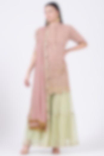 Mint Georgette Layered Gharara Set by Poshak apparels