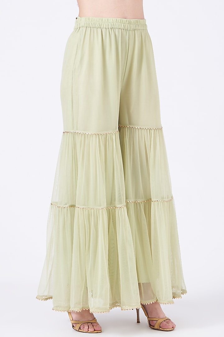 Mint Georgette Layered Gharara Set by Poshak apparels at Pernia's Pop Up Shop