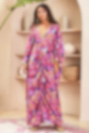 Lilac Crepe Jungle Printed & Embroidered Kaftan by PAPA DONT PREACH PRET