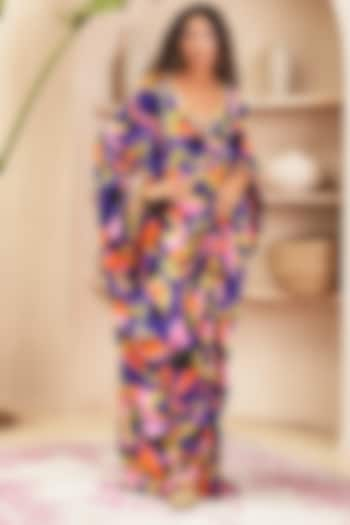 Multi-Colored Crepe Abstract Printed & Embroidered Kaftan by PAPA DONT PREACH PRET