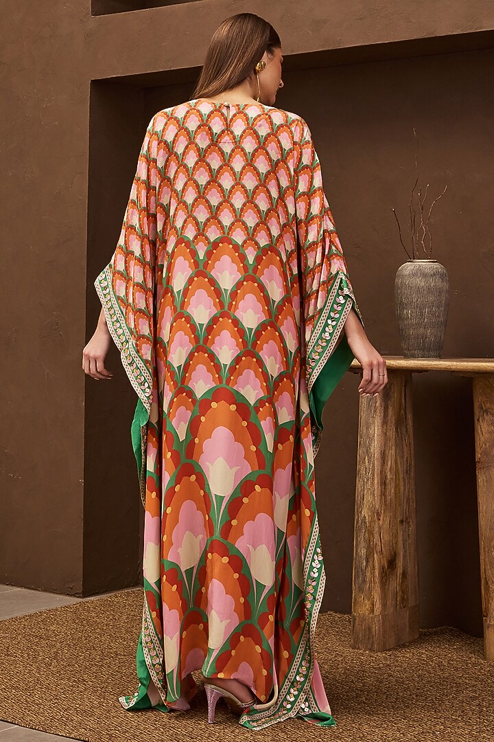 Orange Crepe Printed & Embroidered Kaftan by PAPA DONT PREACH PRET at Pernia's Pop Up Shop