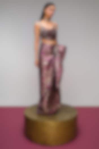 Peach Jacquard Glass Cut-Beads Embroidered Draped Skirt Set by PAPA DONT PREACH PRET at Pernia's Pop Up Shop