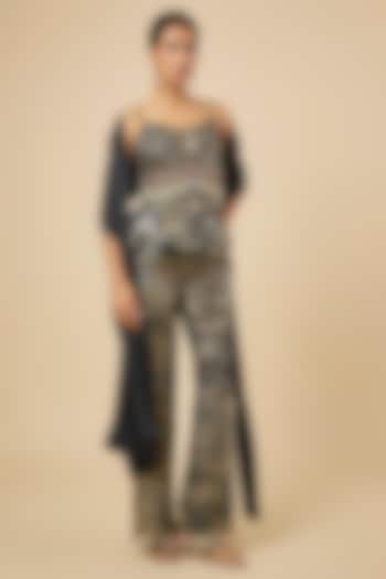 Black Jacquard & Satin Printed Pant Set by PAPA DONT PREACH PRET at Pernia's Pop Up Shop
