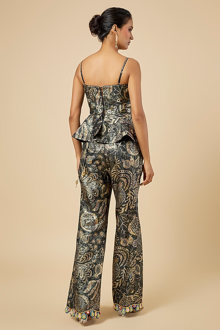 Black Jacquard & Satin Printed Pant Set by PAPA DONT PREACH PRET at Pernia's Pop Up Shop