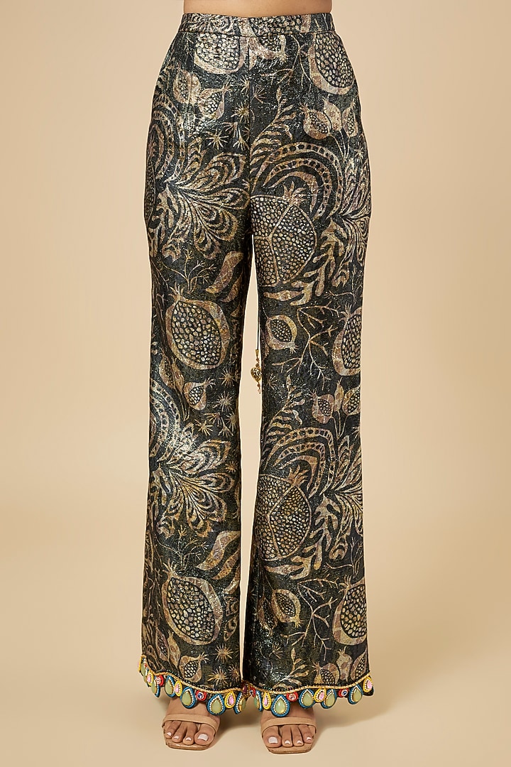 Black Jacquard & Satin Printed Pant Set by PAPA DONT PREACH PRET at Pernia's Pop Up Shop