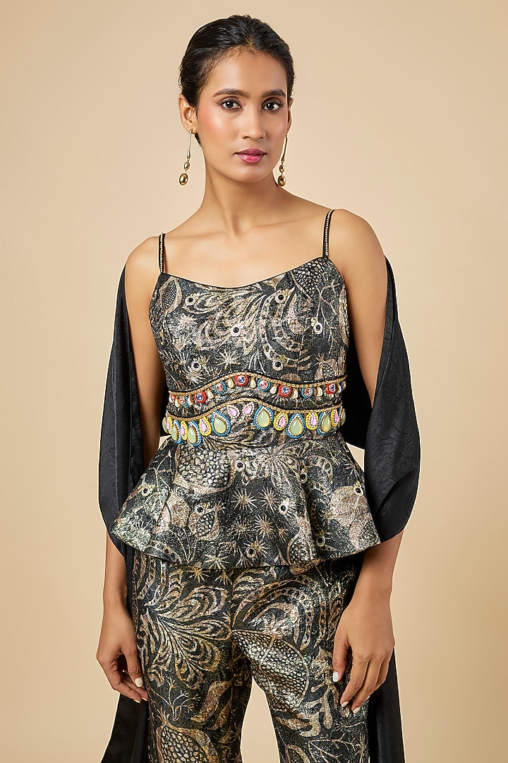 Black Jacquard & Satin Printed Pant Set by PAPA DONT PREACH PRET at Pernia's Pop Up Shop