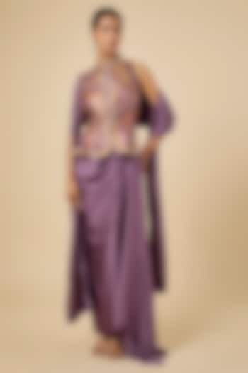 Mauve Satin Draped Skirt Set by PAPA DONT PREACH PRET at Pernia's Pop Up Shop