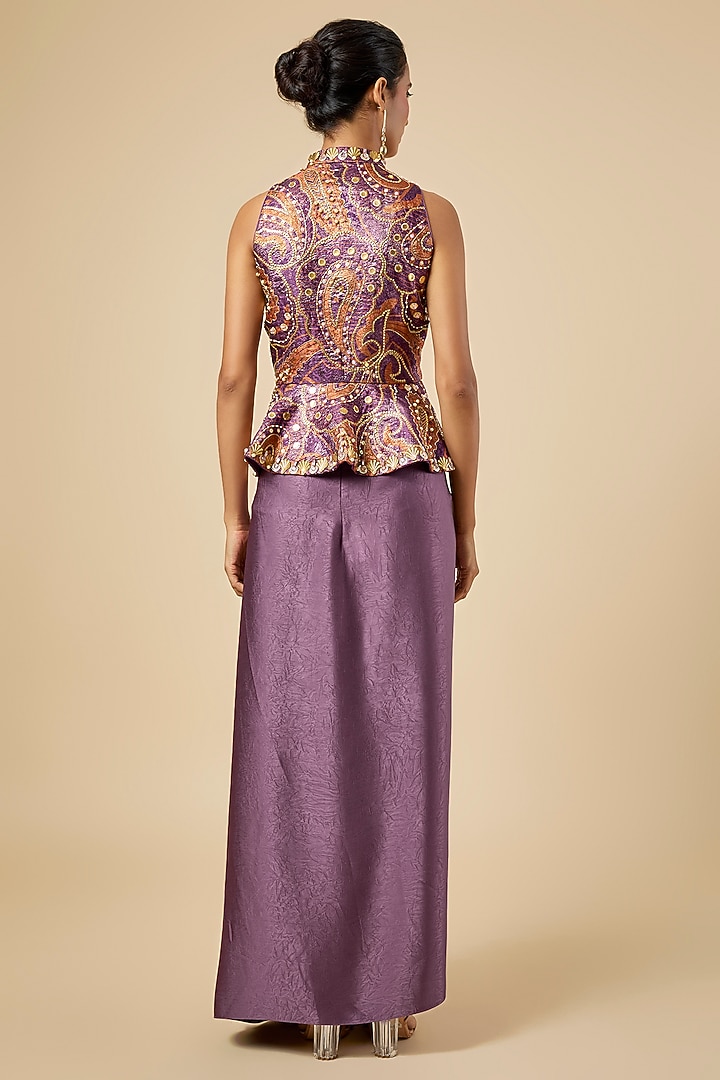 Mauve Satin Draped Skirt Set by PAPA DONT PREACH PRET at Pernia's Pop Up Shop