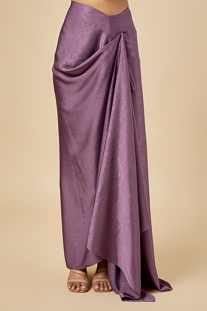 Mauve Satin Draped Skirt Set by PAPA DONT PREACH PRET at Pernia's Pop Up Shop
