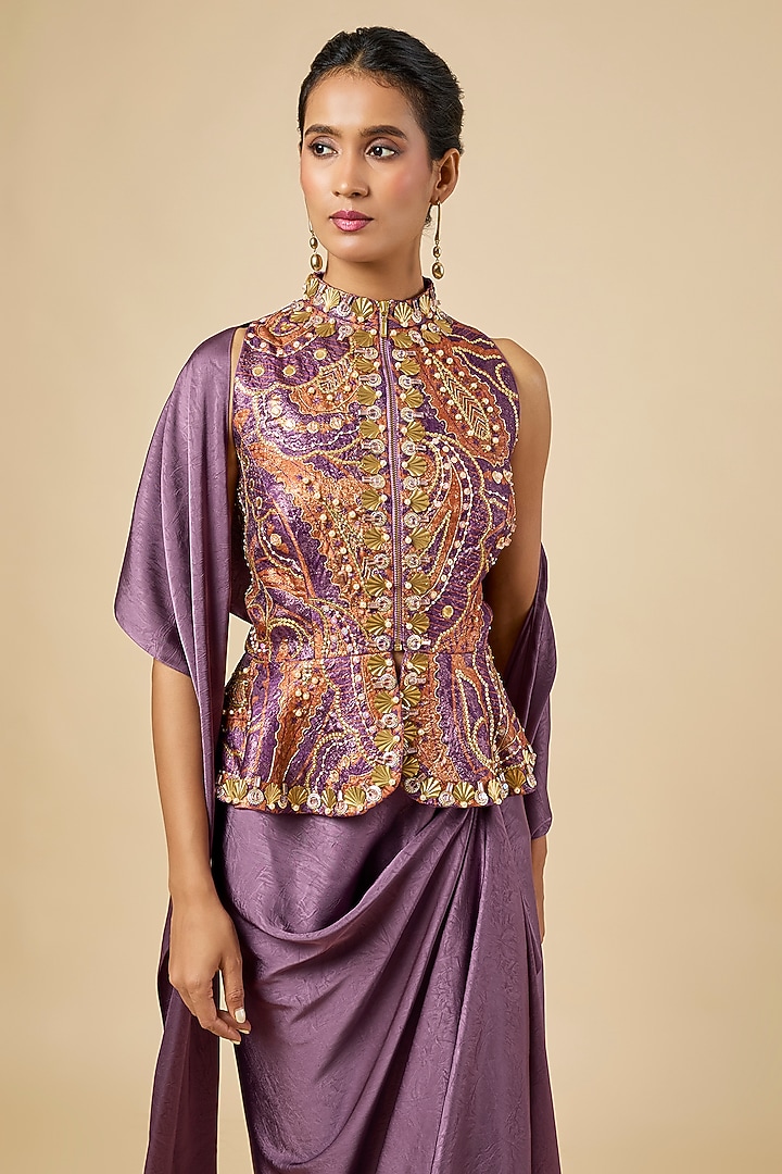 Mauve Satin Draped Skirt Set by PAPA DONT PREACH PRET at Pernia's Pop Up Shop