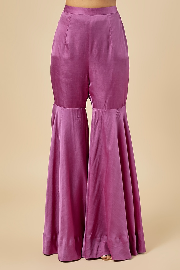 Deep Wine Jacquard & Satin Embellished One-Shoulder Kurta Set by PAPA DONT PREACH PRET at Pernia's Pop Up Shop