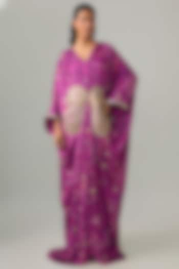 Wine Silk Sequins Embroidered Kaftan by PAPA DONT PREACH PRET at Pernia's Pop Up Shop