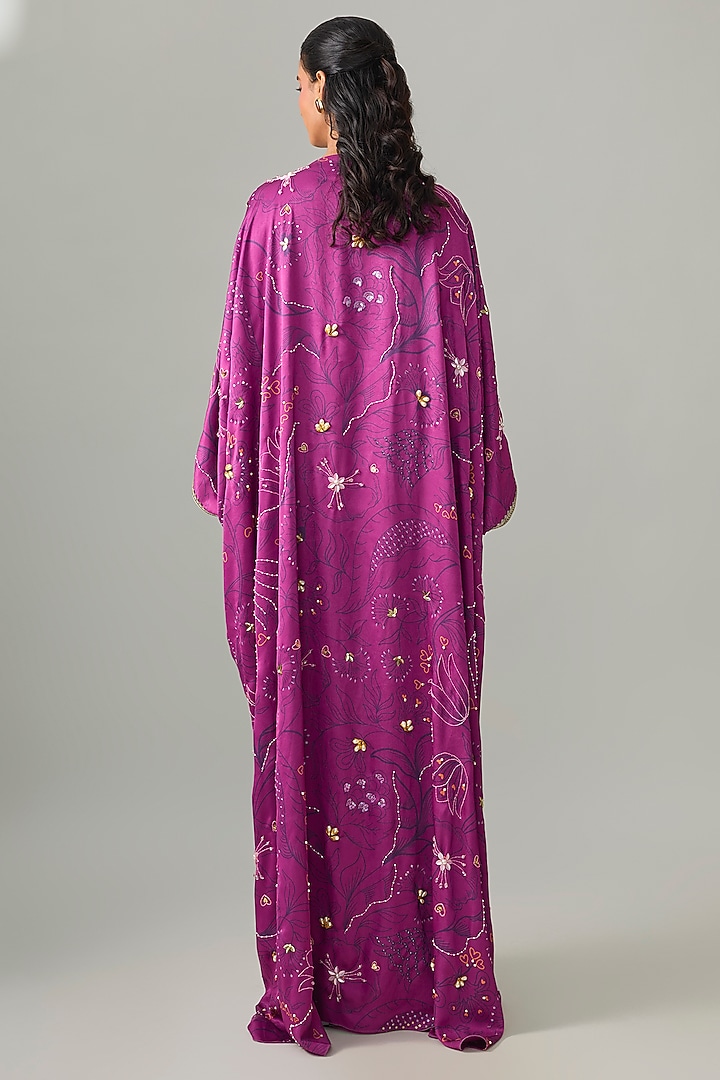 Wine Silk Sequins Embroidered Kaftan by PAPA DONT PREACH PRET at Pernia's Pop Up Shop