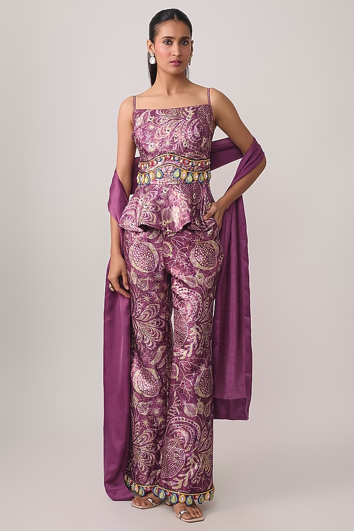 Wine Jacquard & Satin Co-Ord Set by PAPA DONT PREACH PRET at Pernia's Pop Up Shop