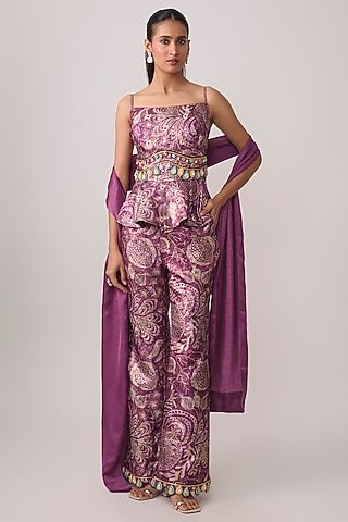 Wine Jacquard & Satin Co-Ord Set by PAPA DONT PREACH PRET