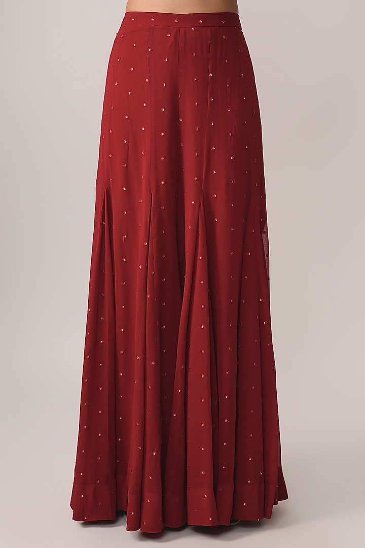 Red Tissue & Georgette Sequins Embroidered Crop Jacket Set by PAPA DONT PREACH PRET at Pernia's Pop Up Shop