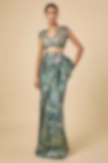 Deep Green Jacquard Draped Skirt Set by PAPA DONT PREACH PRET at Pernia's Pop Up Shop