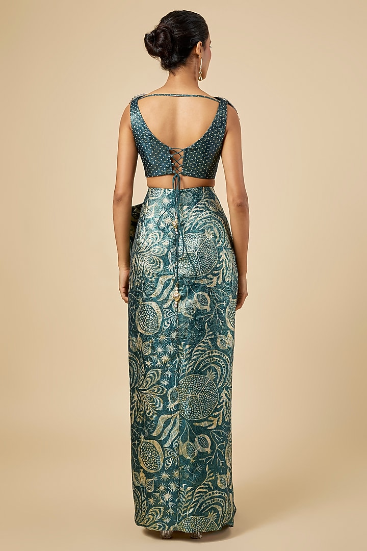 Deep Green Jacquard Draped Skirt Set by PAPA DONT PREACH PRET at Pernia's Pop Up Shop