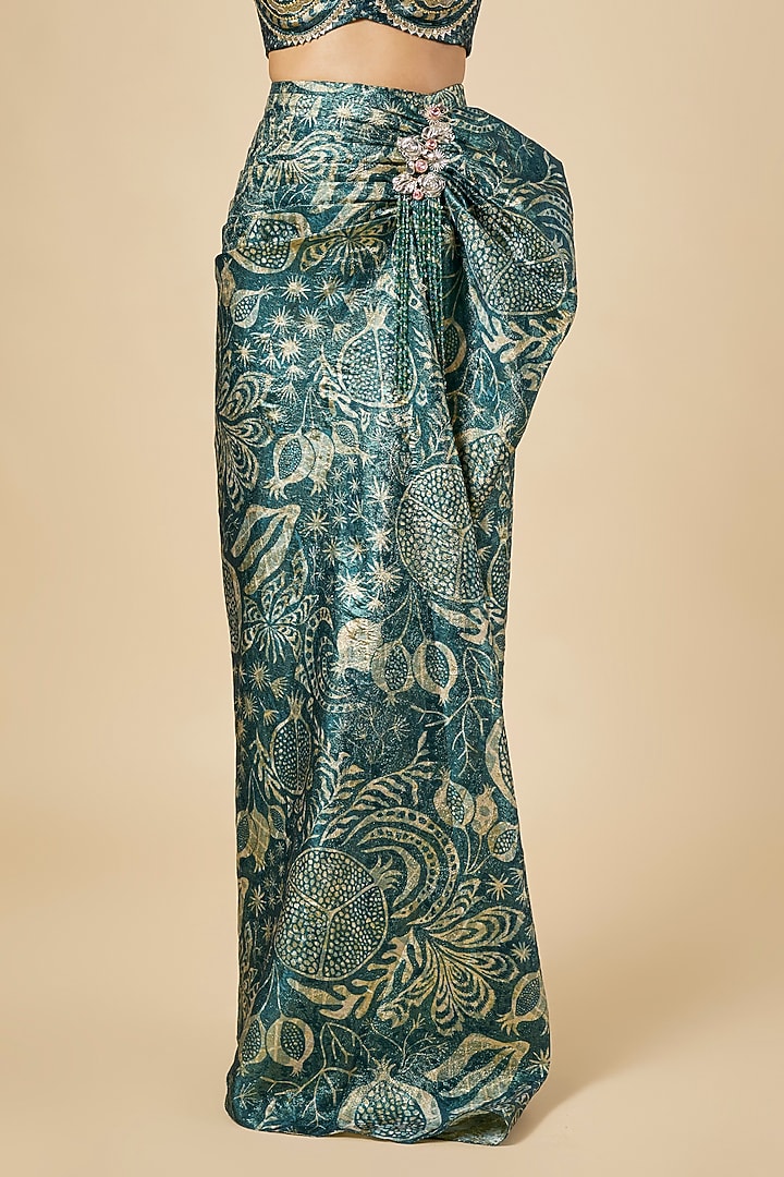 Deep Green Jacquard Draped Skirt Set by PAPA DONT PREACH PRET at Pernia's Pop Up Shop