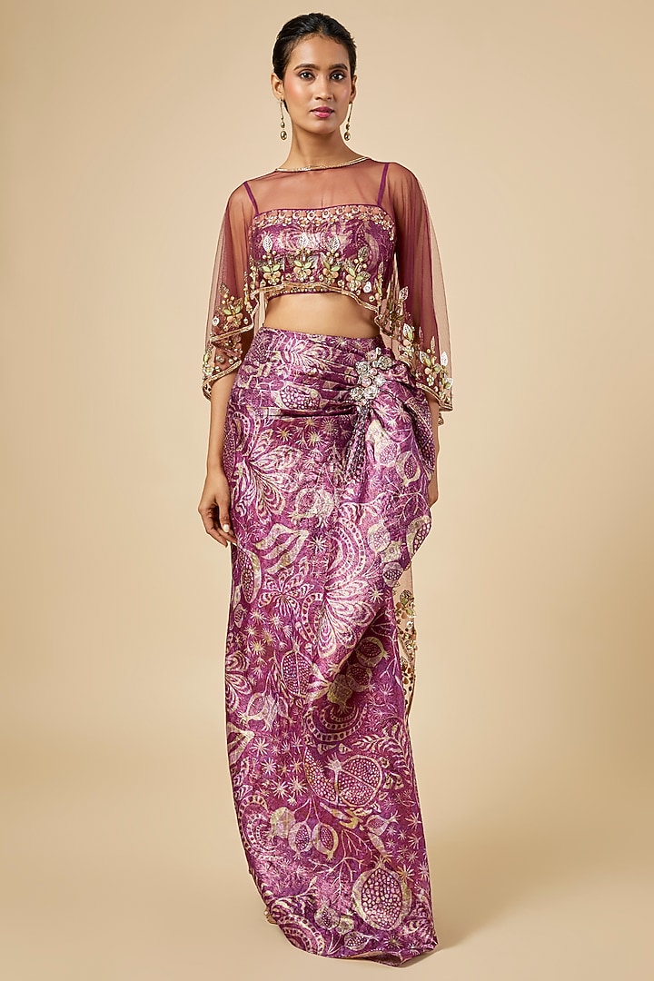 Wine Jacquard Skirt Set by PAPA DONT PREACH PRET at Pernia's Pop Up Shop