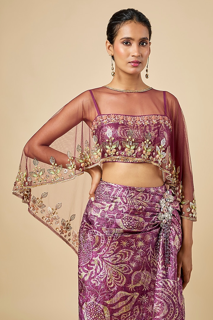 Wine Jacquard Skirt Set by PAPA DONT PREACH PRET at Pernia's Pop Up Shop