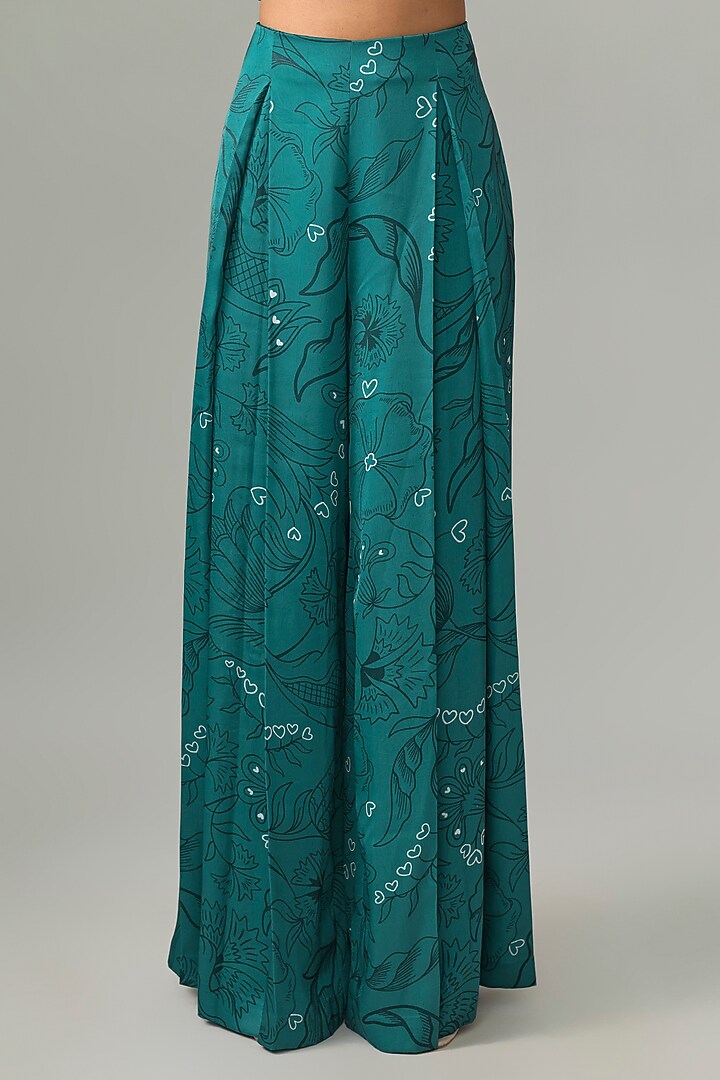 Teal Satin Flared Pant Set by PAPA DONT PREACH PRET at Pernia's Pop Up Shop