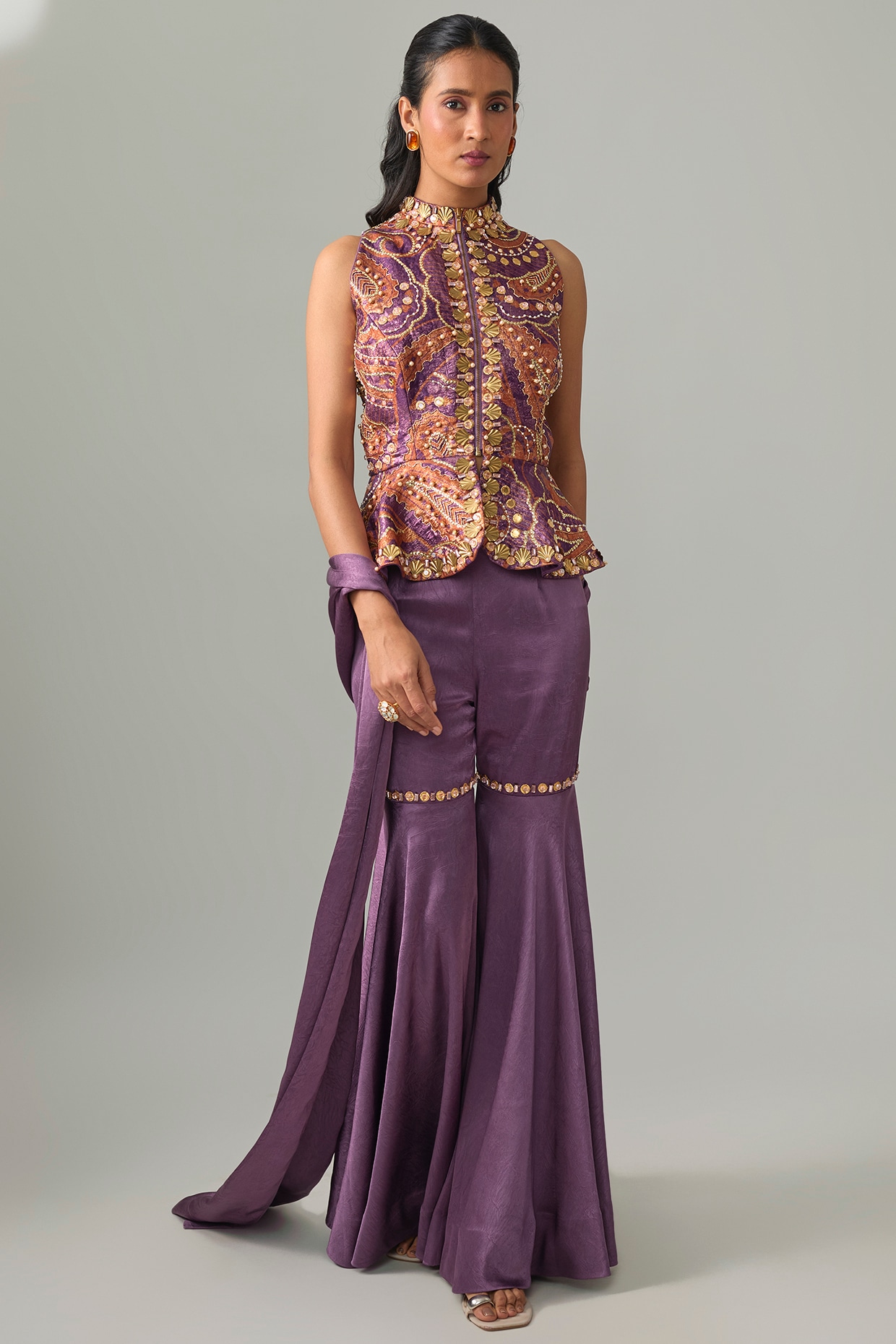 PAPA DONT PREACH PRET Purple Jacquard Gharara Set