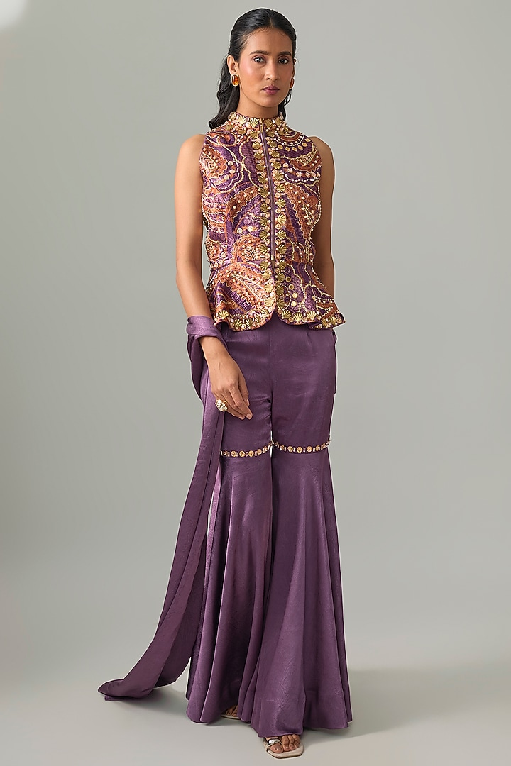 Purple Jacquard Gharara Set by PAPA DONT PREACH PRET at Pernia's Pop Up Shop