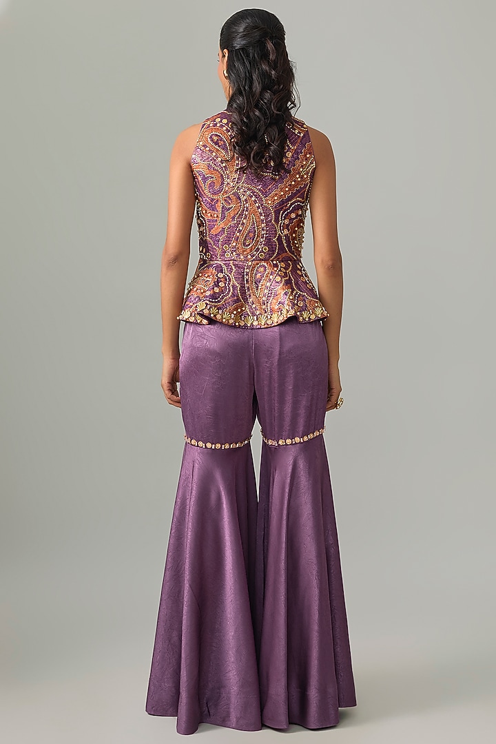 Purple Jacquard Gharara Set by PAPA DONT PREACH PRET at Pernia's Pop Up Shop