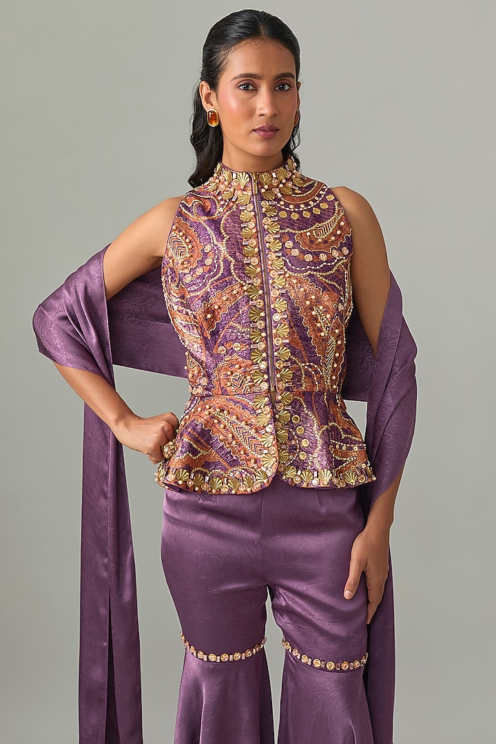 Purple Jacquard Gharara Set by PAPA DONT PREACH PRET at Pernia's Pop Up Shop