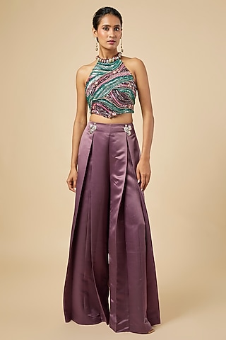 Wine Satin Pant Set by PAPA DONT PREACH PRET