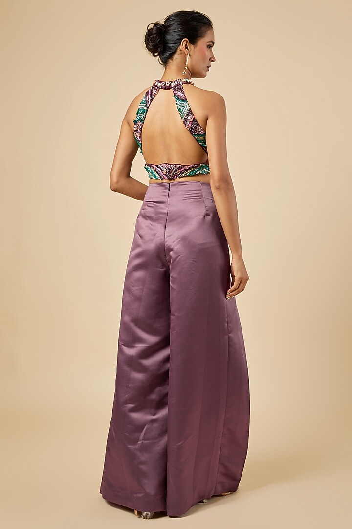 Wine Satin Pant Set by PAPA DONT PREACH PRET at Pernia's Pop Up Shop
