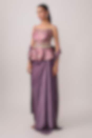 Wine Jacquard & Satin Draped Skirt Set by PAPA DONT PREACH PRET at Pernia's Pop Up Shop