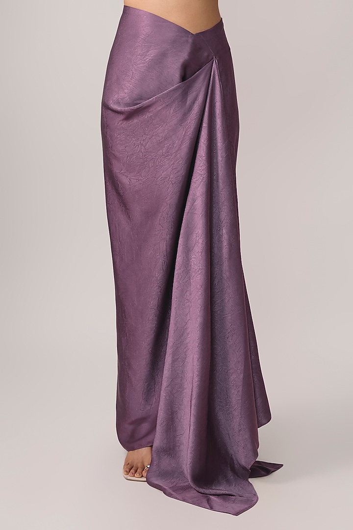 Wine Jacquard & Satin Draped Skirt Set by PAPA DONT PREACH PRET at Pernia's Pop Up Shop