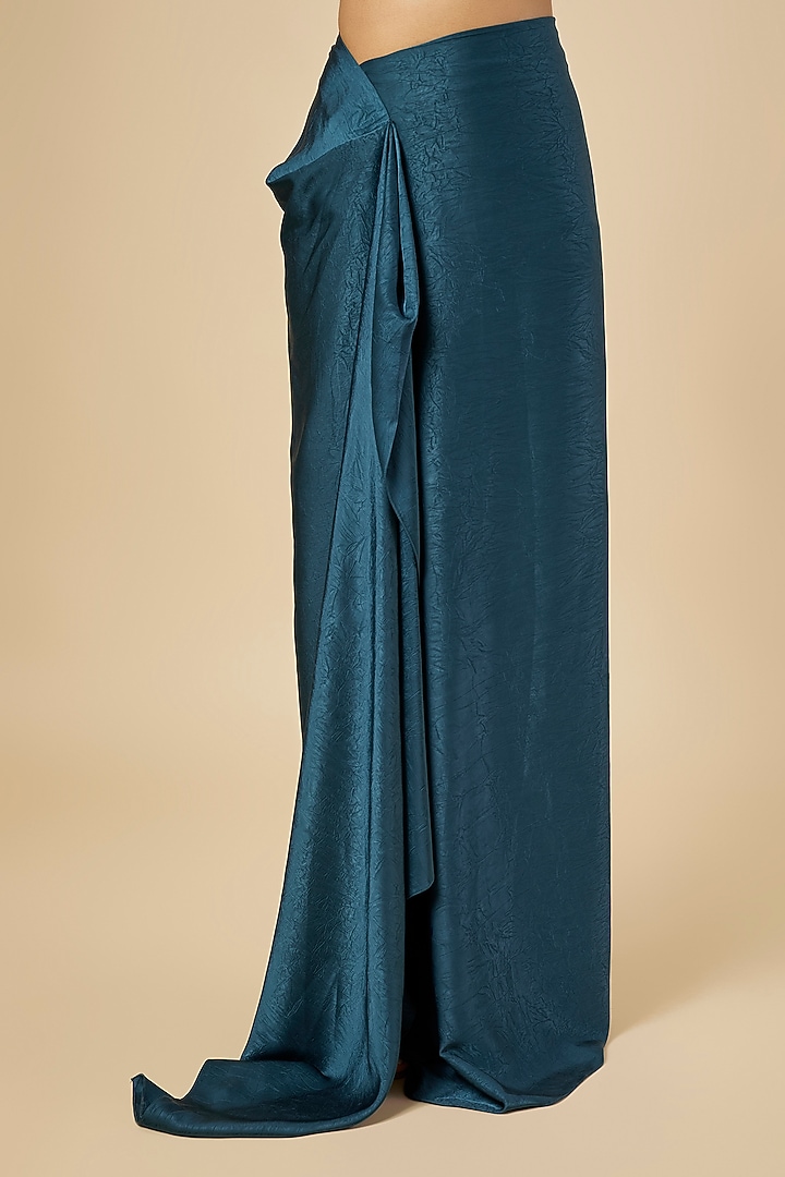 Sapphire Blue Crushed Satin Draped Skirt Set by PAPA DONT PREACH PRET at Pernia's Pop Up Shop