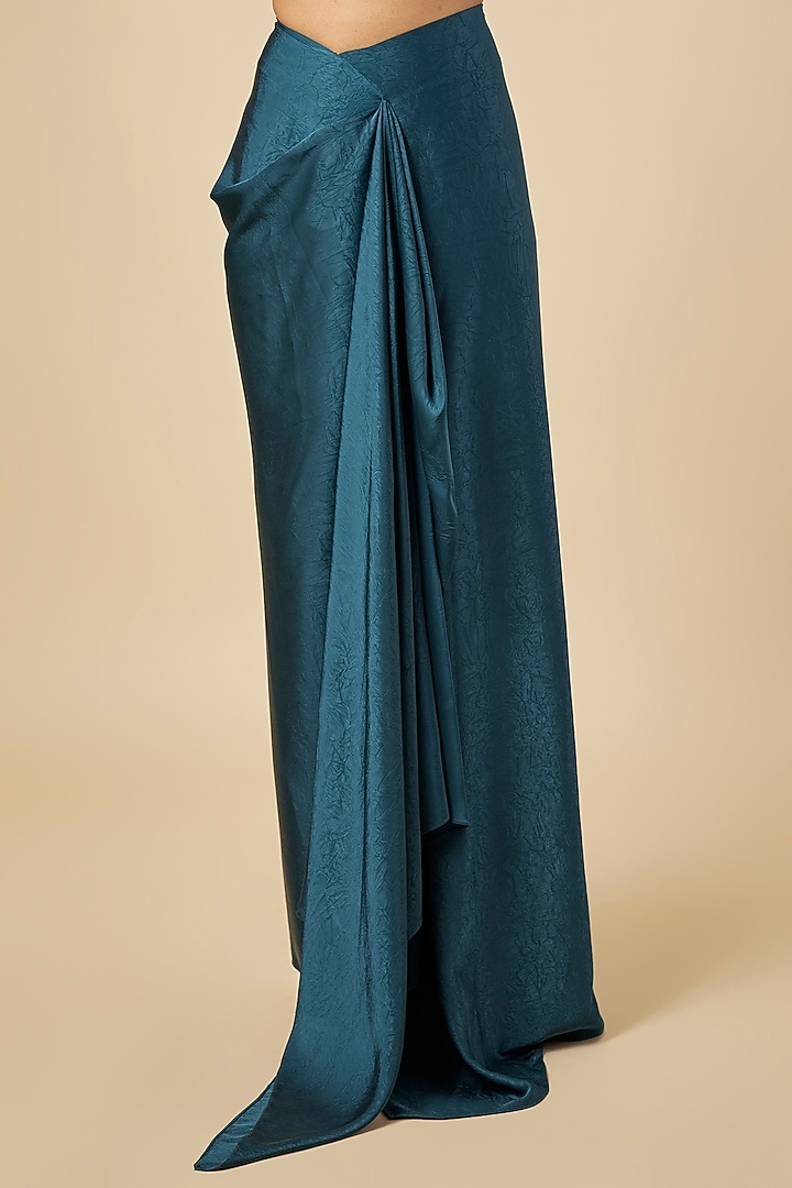 Blue Crushed Satin Draped Skirt Set by PAPA DONT PREACH PRET at Pernia's Pop Up Shop