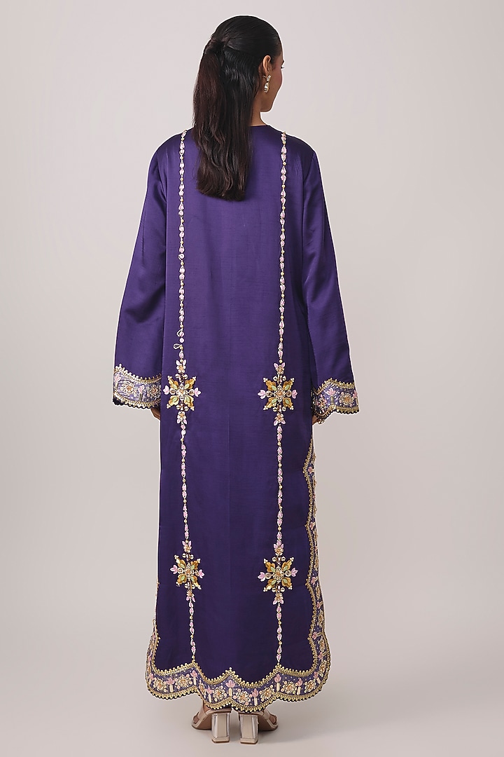Purple Silk Sequins Embroidered Kaftan by PAPA DONT PREACH PRET at Pernia's Pop Up Shop